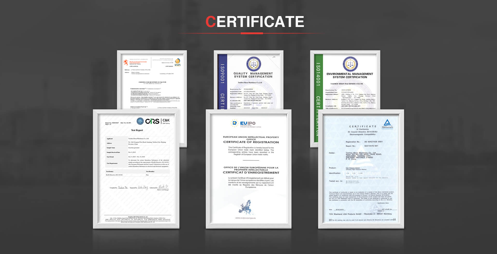 Certificado de compresor de aire de gasolina
